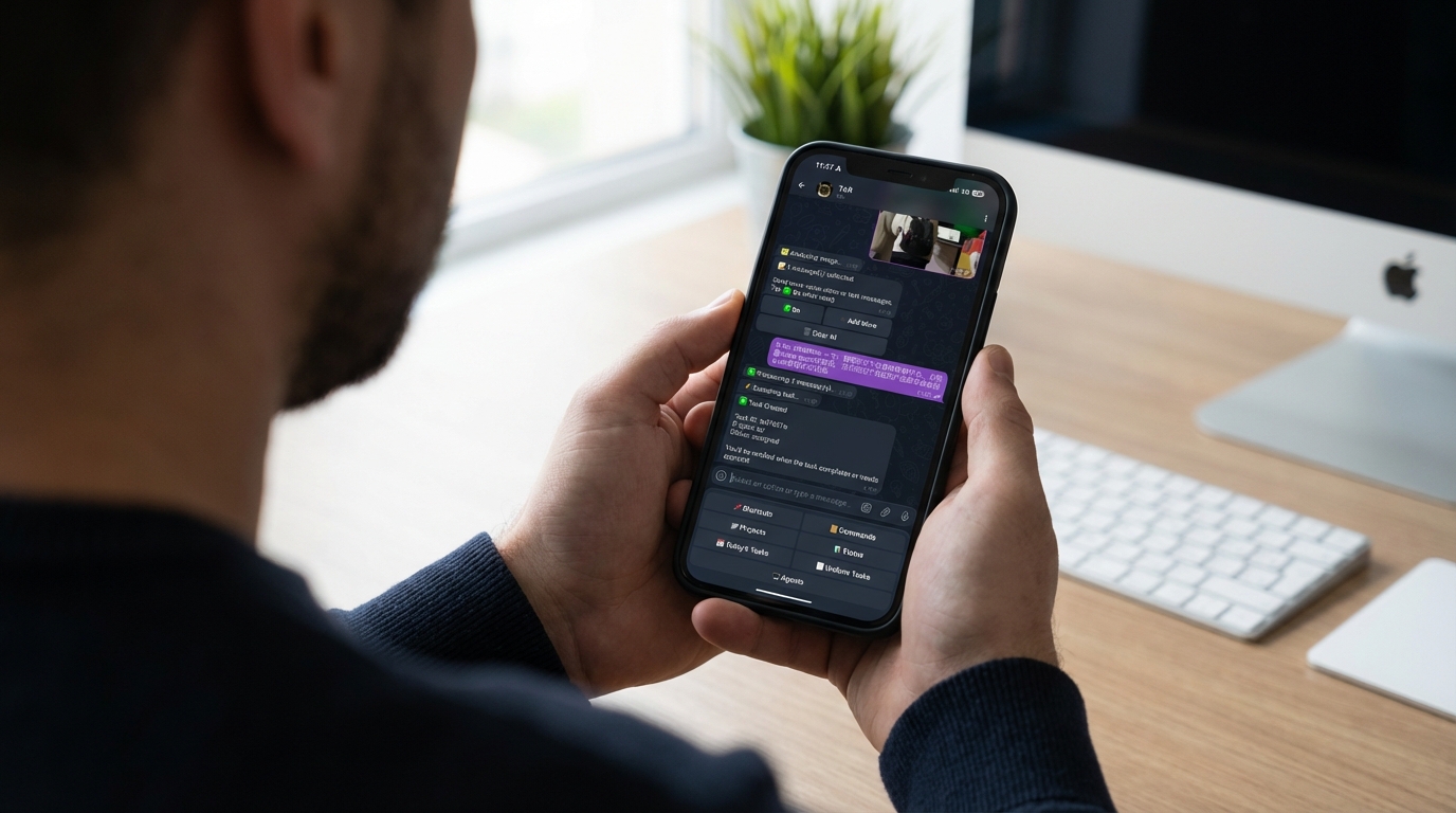 Developer using TAR on mobile phone with Telegram interface